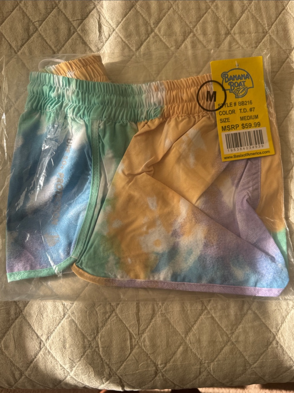 Banana Boat Tie-Dye Athletic Shorts - Blue, Green, Yellow, Purple